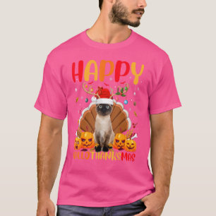 シャム猫アニマルハッピーシャム猫ヘルロ感謝 Tシャツ