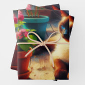 シャム猫ガーデンオイルペインティングデコップページ ラッピングペーパーシート (インサイチュ)