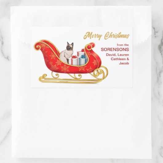 シャム猫クリスマスギフトスそり 長方形シール (バッグ)