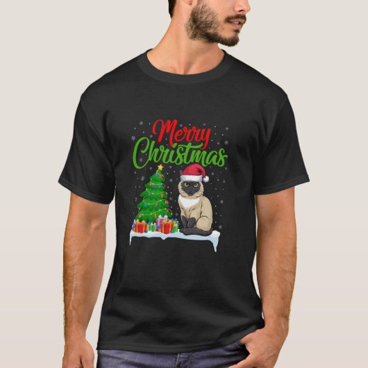 シャム猫クリスマスツリー灯りクリスマスシャム猫 Tシャツ (正面)