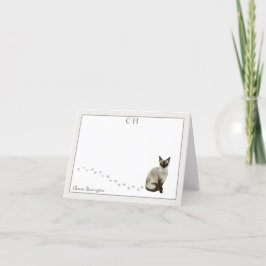 シャム猫グレイ縁どモノグラムの名前を折り畳んだ サンキューカード