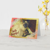 シャム猫コラージュで親しみやすい日 カード (黄色い花)