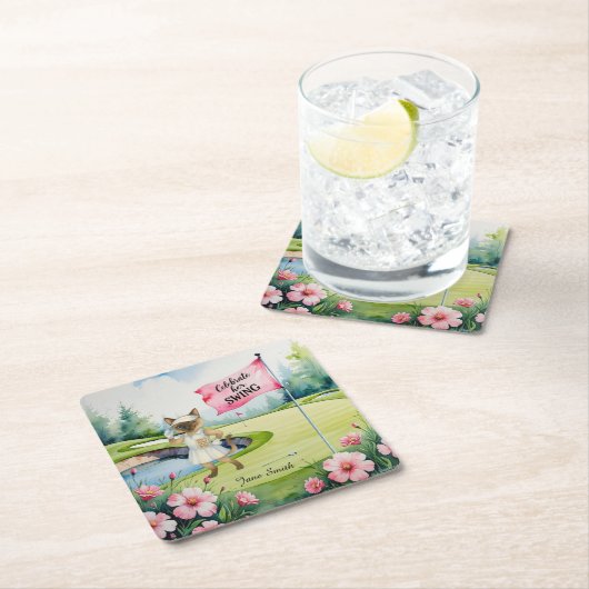 シャム猫ゴルファーのためのゴルフ女性大会 スクエアペーパーコースター (インサイチュ)