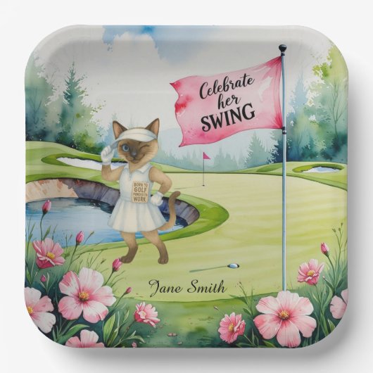 シャム猫ゴルファーのためのゴルフ女性大会 ペーパープレート (正面)