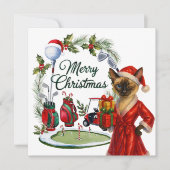 シャム猫ゴルファーをテーマにしたゴルフクリスマス シーズンカード (正面)