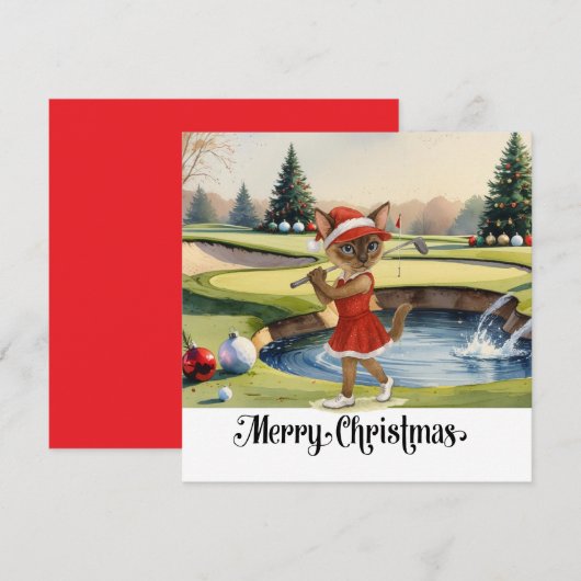 シャム猫ゴルファーをテーマにしたゴルフクリスマス シーズンカード (正面/裏面)