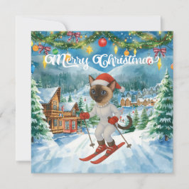 シャム猫サンタのスキークリスマス シャム猫ファン シーズンカード