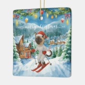 シャム猫サンタのスキークリスマス セラミックオーナメント (左)