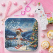 シャム猫サンタのスキークリスマス ペーパープレート (パーティー)