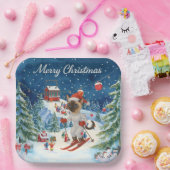 シャム猫サンタのスキークリスマス  ペーパープレート (パーティー)