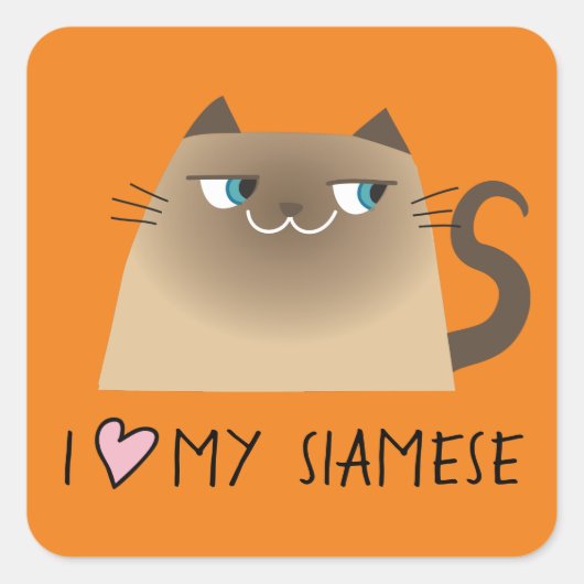 シャム猫ステッカー かわいいギフト スクエアシール (正面)