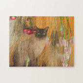 シャム猫ドライフラワーフォト絵画ズ ジグソーパズル (横)