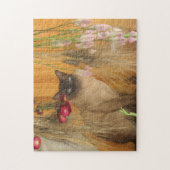 シャム猫ドライフラワーフォト絵画ズ ジグソーパズル (縦)