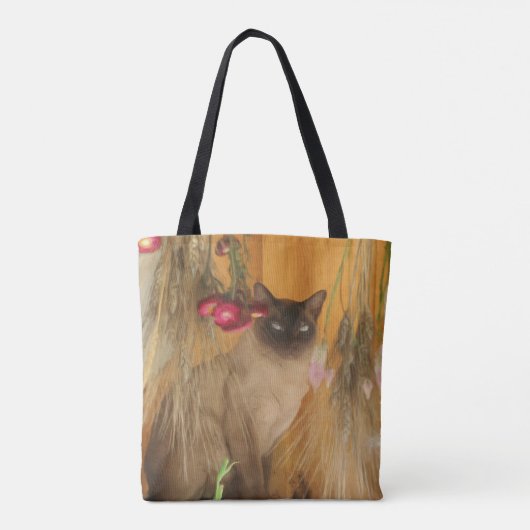 シャム猫ドライフラワーフォト絵画ズ トートバッグ (裏面)