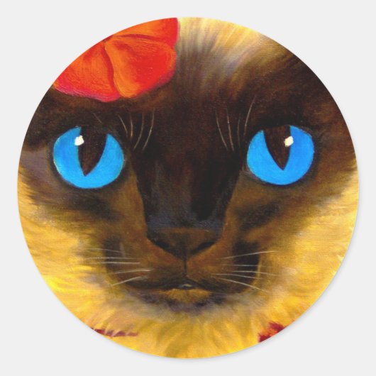 シャム猫ネコ絵画アート数々の- ラウンドシール (正面)