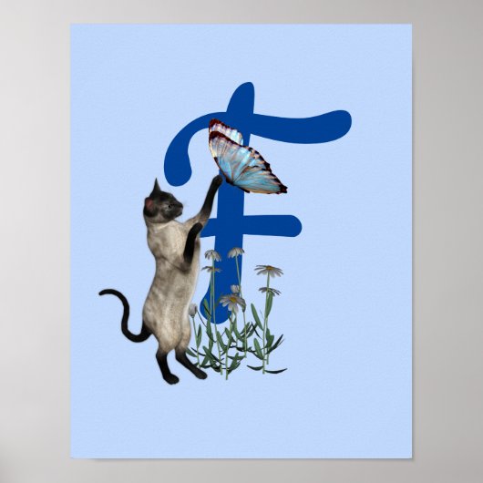 シャム猫バタフライモノグラムイニシャル F ポスター (正面)