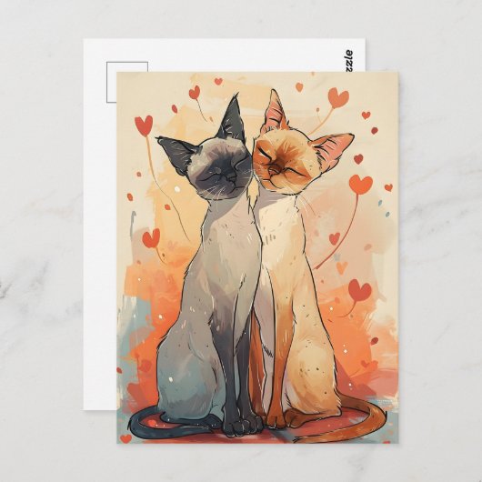 シャム猫バレンタインデー ポストカード (正面/裏面)