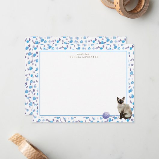 シャム猫パーソナライズされた文房具 ノートカード (正面/裏面インサイチュ)
