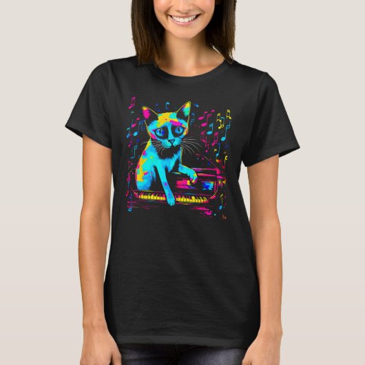 シャム猫ピアノ Tシャツ (正面)