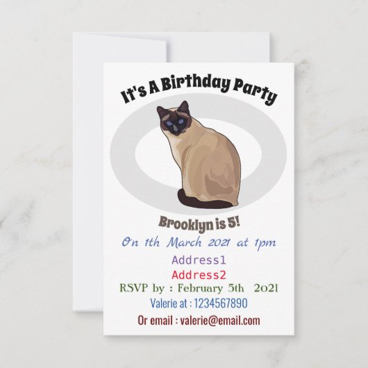 シャム猫マンガイラストレーション 招待状 (正面)