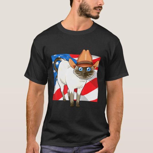 シャム猫メリカ7月4日アメリカ愛国者 Tシャツ (正面)