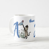 シャム猫モノグラムイニシャルA 名前入り コーヒーマグカップ (正面左)