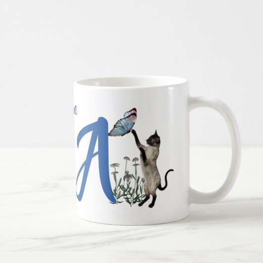 シャム猫モノグラムイニシャルA 名前入り コーヒーマグカップ (右)