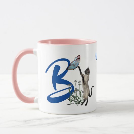 シャム猫モノグラムイニシャルB 名前入り マグカップ (左)