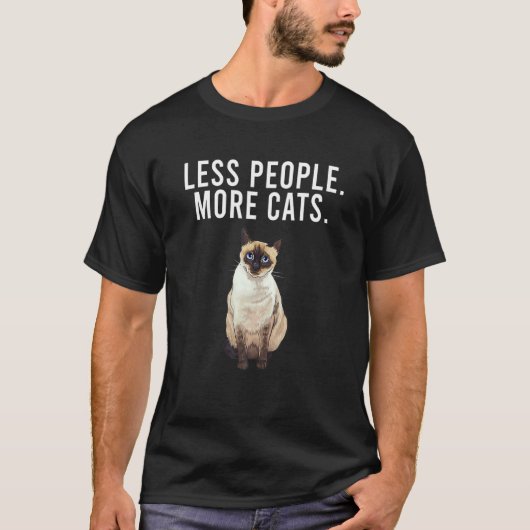 シャム猫好きな内向型の人向け 少ない人 多い猫 Tシャツ (正面)