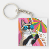 シャム猫好きのためのキャットビーチテーマ キーホルダー (正面)
