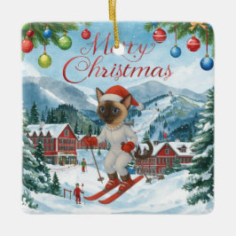 シャム猫好きのためのスキークリスマス サンタさん セラミックオーナメント