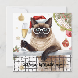 シャム猫好きのためのテニス・クリスマス・テーマ シーズンカード