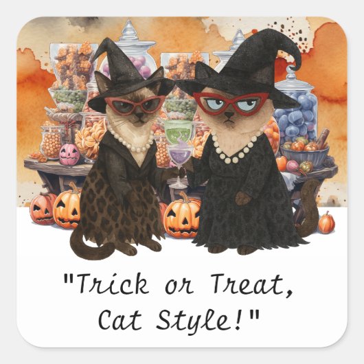 シャム猫好きのためのハロウィンパーティー スクエアシール (正面)