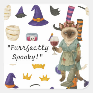 シャム猫好きのためのハロウィンパーティー スクエアシール