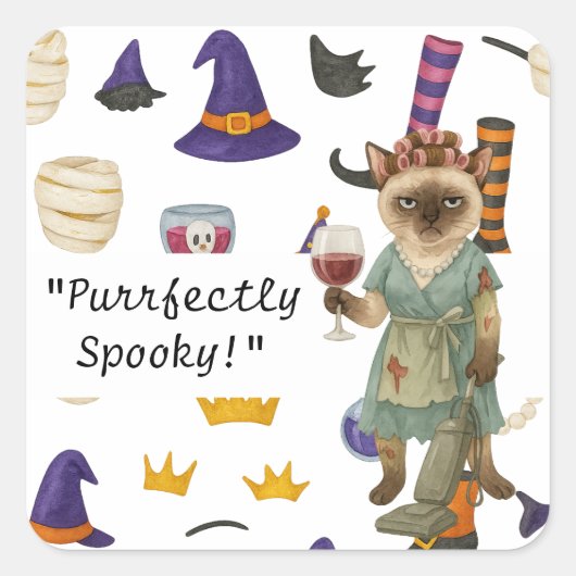 シャム猫好きのためのハロウィンパーティー スクエアシール (正面)