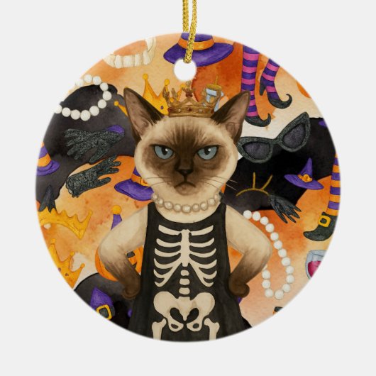 シャム猫好きのためのハロウィン セラミックオーナメント (正面)