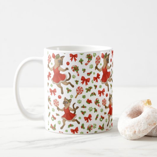 シャム猫好きのためのピンポン・クリスマステーマ コーヒーマグカップ (ドーナツ)