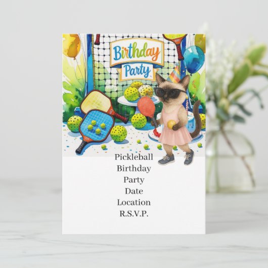 シャム猫好きのピックボール誕生日パーティー 招待状 (スタンド正面)