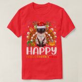 シャム猫好きハロウィンクリスマスハッピーハロー Tシャツ (デザイン正面)