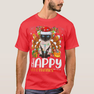 シャム猫好きハロウィンクリスマスハッピーハロー Tシャツ
