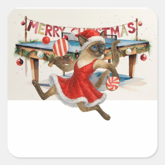 シャム猫愛好家のためのピンポン・クリスマス スクエアシール (正面)