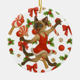 シャム猫愛好家のためのピンポン・クリスマス・デザイン セラミックオーナメント