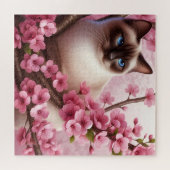 シャム猫日本のさくらんぼ花桃色 ジグソーパズル (横)
