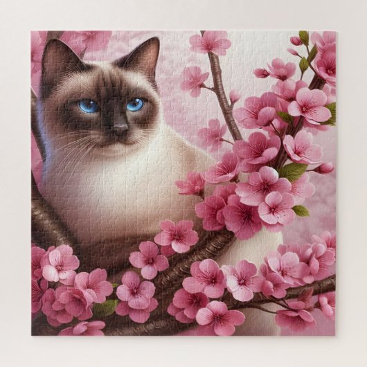 シャム猫日本のさくらんぼ花桃色 ジグソーパズル (縦)