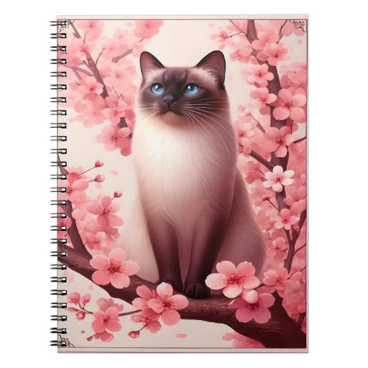 シャム猫日本のさくらんぼ花桃色 ノートブック (正面)