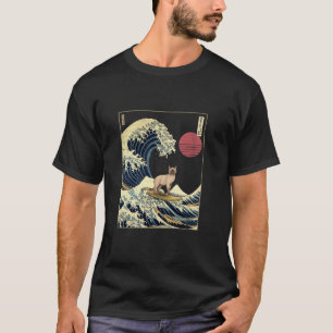 シャム猫日本の神奈川ウェーブサおもしろいーフアニメーション Tシャツ