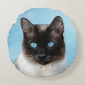 シャム猫絵画—かわいいオリジナル猫アート ラウンドクッション (正面)