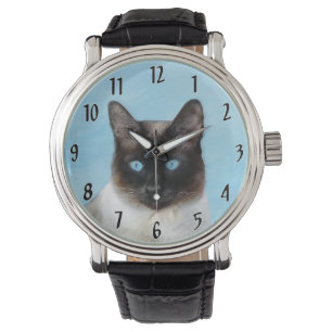 シャム猫絵画—かわいいオリジナル猫アート 腕時計