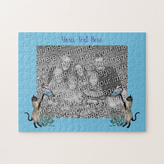 シャム猫蝶フォトフレームテンプレート ジグソーパズル (横)