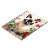 シャム猫赤い花お洒落かわいい水色 ノートブック (左側)